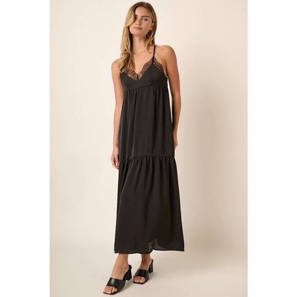 lovestitch Dresses & Skirts - NEW Lovestitch Black Lace Spaghetti Strap Tiered Maxi Dress Size Small‎